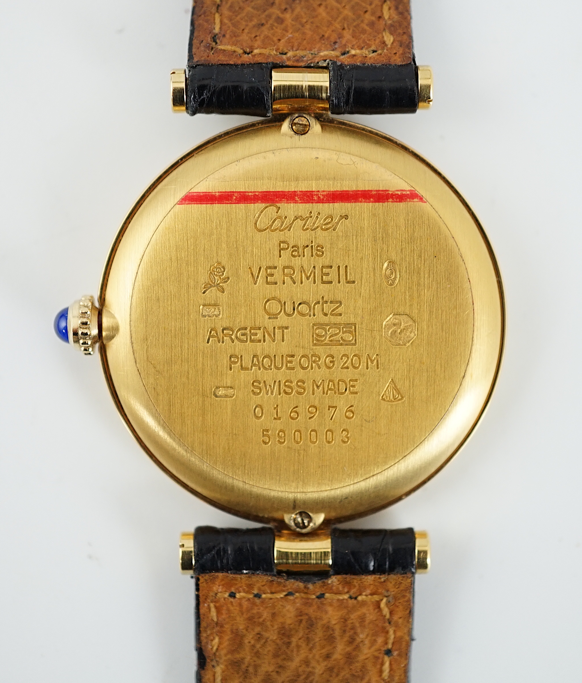 A lady's modern silver gilt Must de Cartier Vermail quartz wrist watch